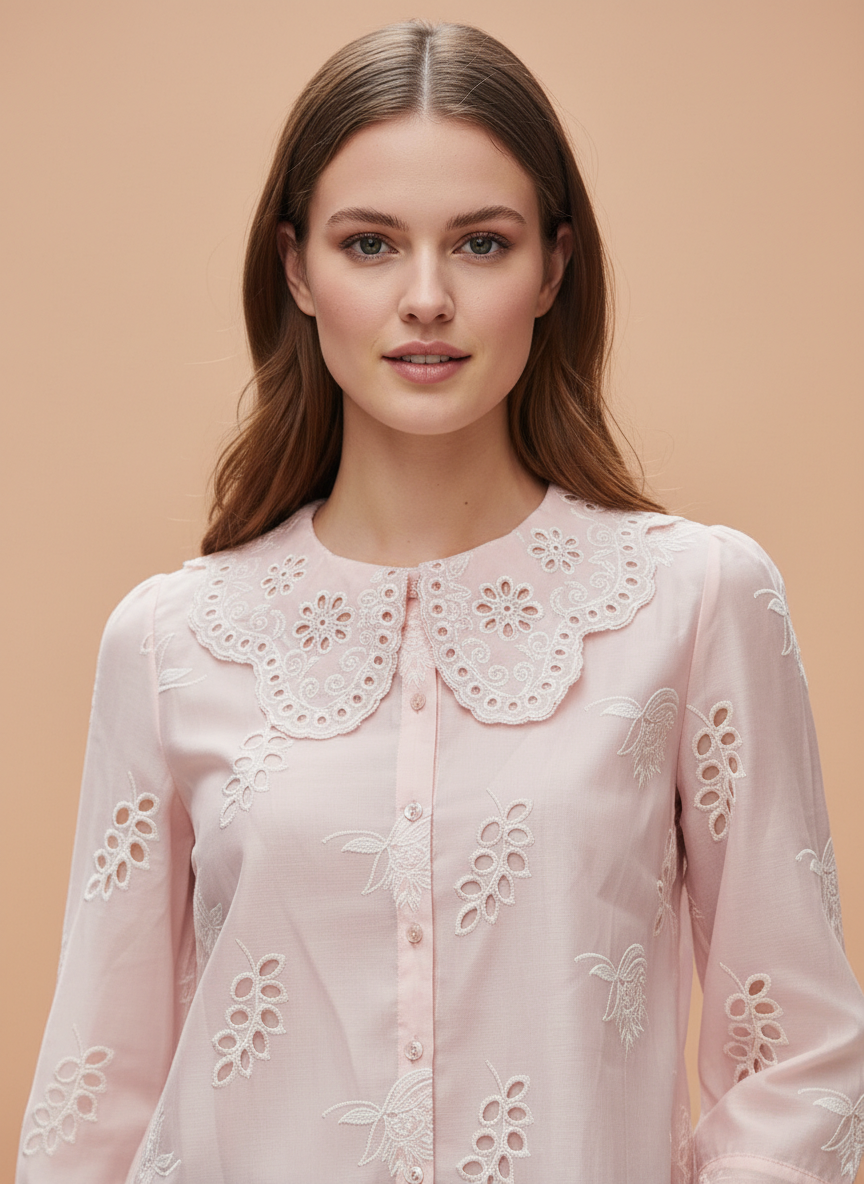 Luxury Embroidered Women’s Peter Pan Collar Top