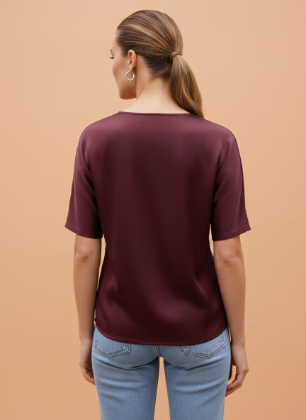 European Satin-Finish, V-Neck Top