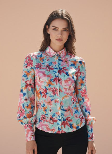 Premium Muslin Multicolour Long Length Curved Hem Digital Print Shirt