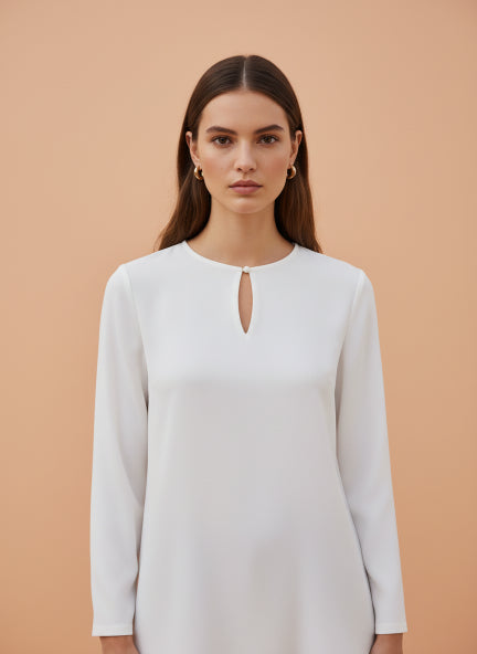 Summer Satin Off White Mandarin Collar Button Tunic