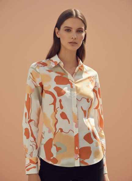 Cambric Digital Print Puff Sleeve Shirt