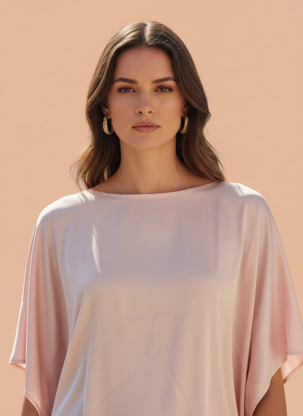 Women's European Satin Solid Baturing Sleeve Crepe