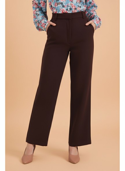 Banana Crepe Dark Choclate Straight Fit With Flap Pocket Trouser