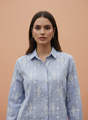 Elegant Aqua Embroidered Women’s Shirt