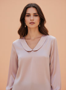 Summer Satin Orchid Pink Peter Pan Collar Top
