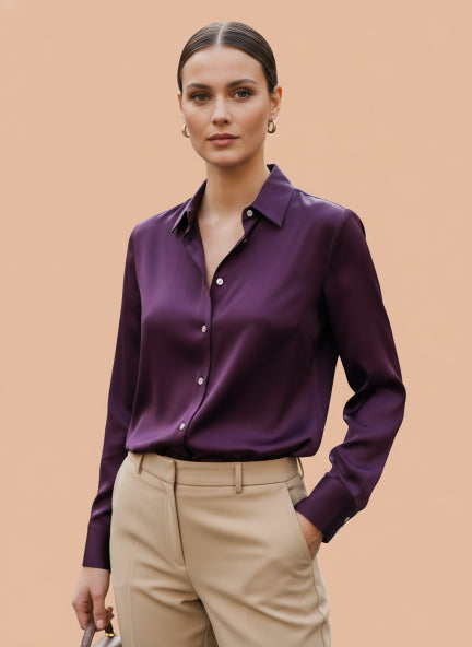 Deep Plum Regular Fit Summer Satin Shirt