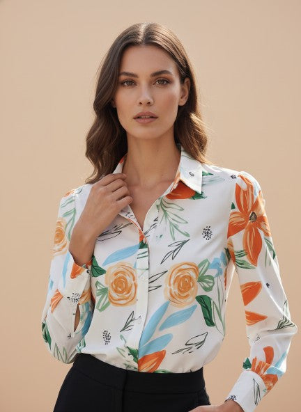 Premium Micro Multicolour Long Length Curved Hem Digital Print Shirt