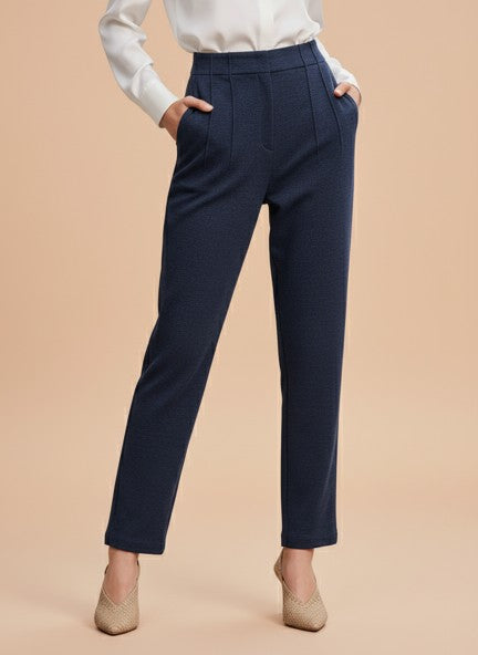 Premium Indigo Knit Multi Pleated Trouser