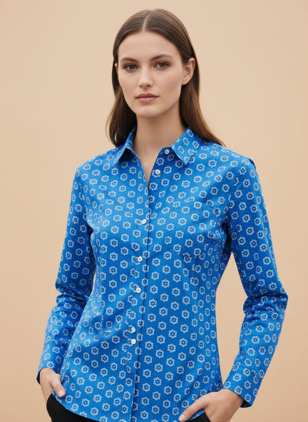 Premium Rayon Shirt With Blue Block Print