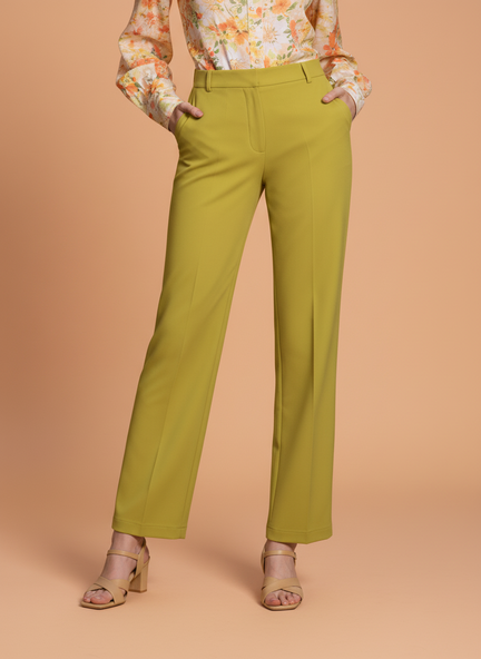 Banana Crepe Lime Green Straight Fit Flap Pocket Trouser
