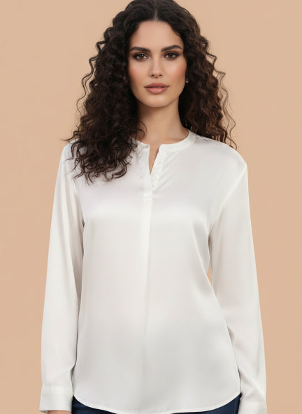 Summer Satin Off White Front Pleated Tunic