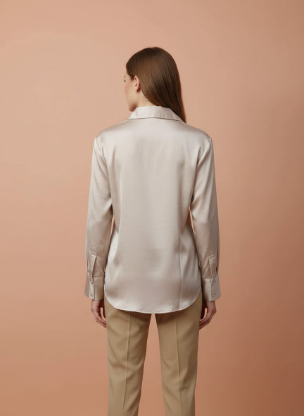 European Satin Spread Collar Shirt