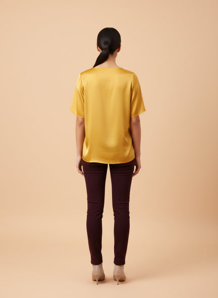 European Satin-Finish, V-Neck Top