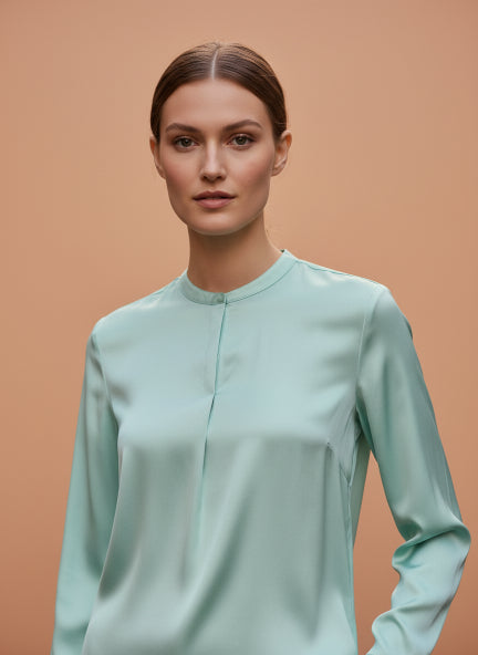Summer Satin Mint Green Front Pleated Tunic