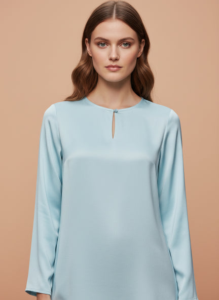 Summer Satin Light Cyan Mandarin Collar Button Tunic