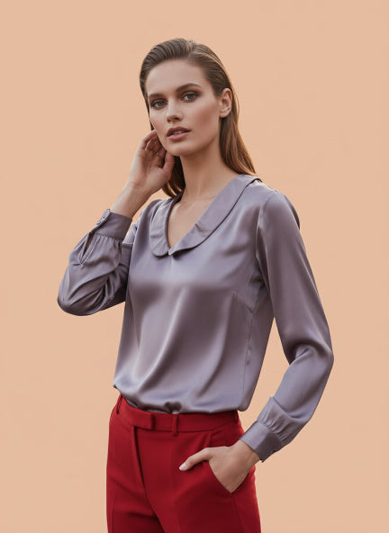 Summer Satin Mauve Peter Pan Collar Top