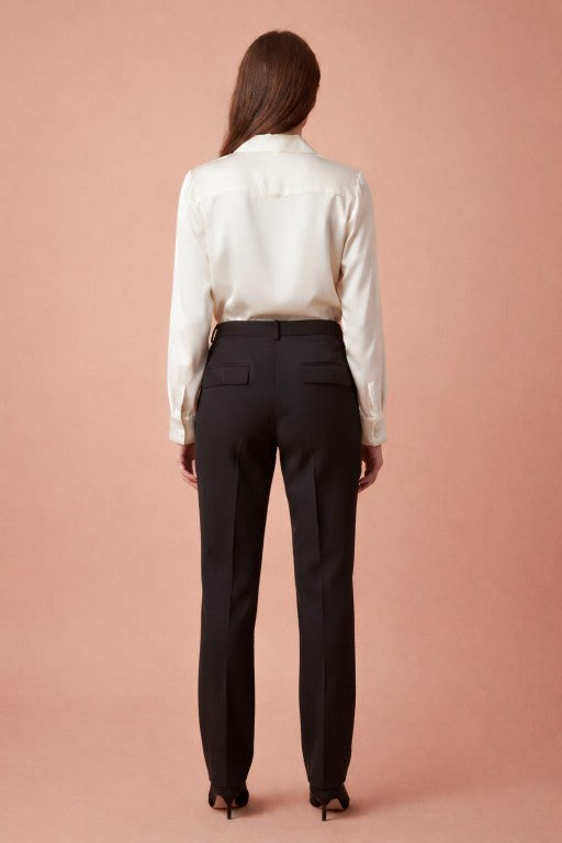 Banana Crepe Island Green Straight Fit Flap Pocket Trouser