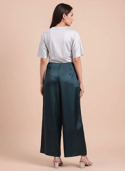 European Satin Regular Fit Flared Trouser