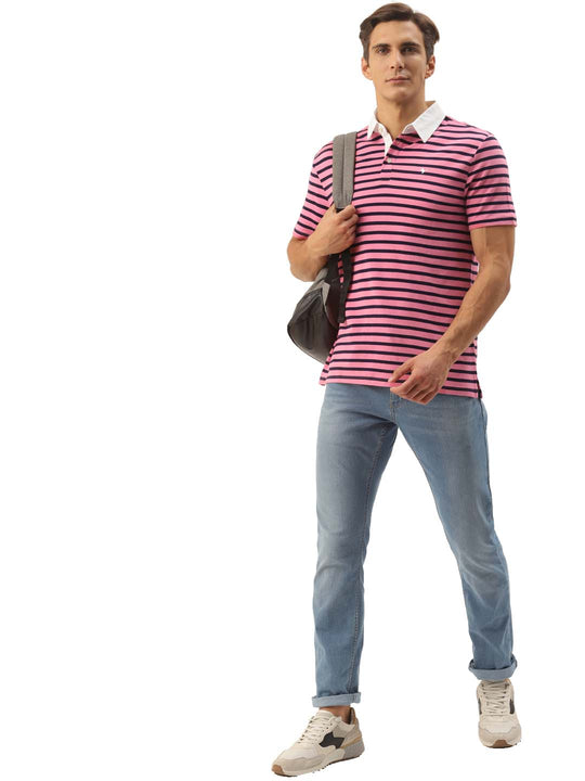 Mens Premium Cotton Striped Half Sleeve Collar T-Shirts