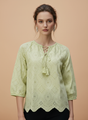Chic Cutwork Women’s Top with Tassel Tie