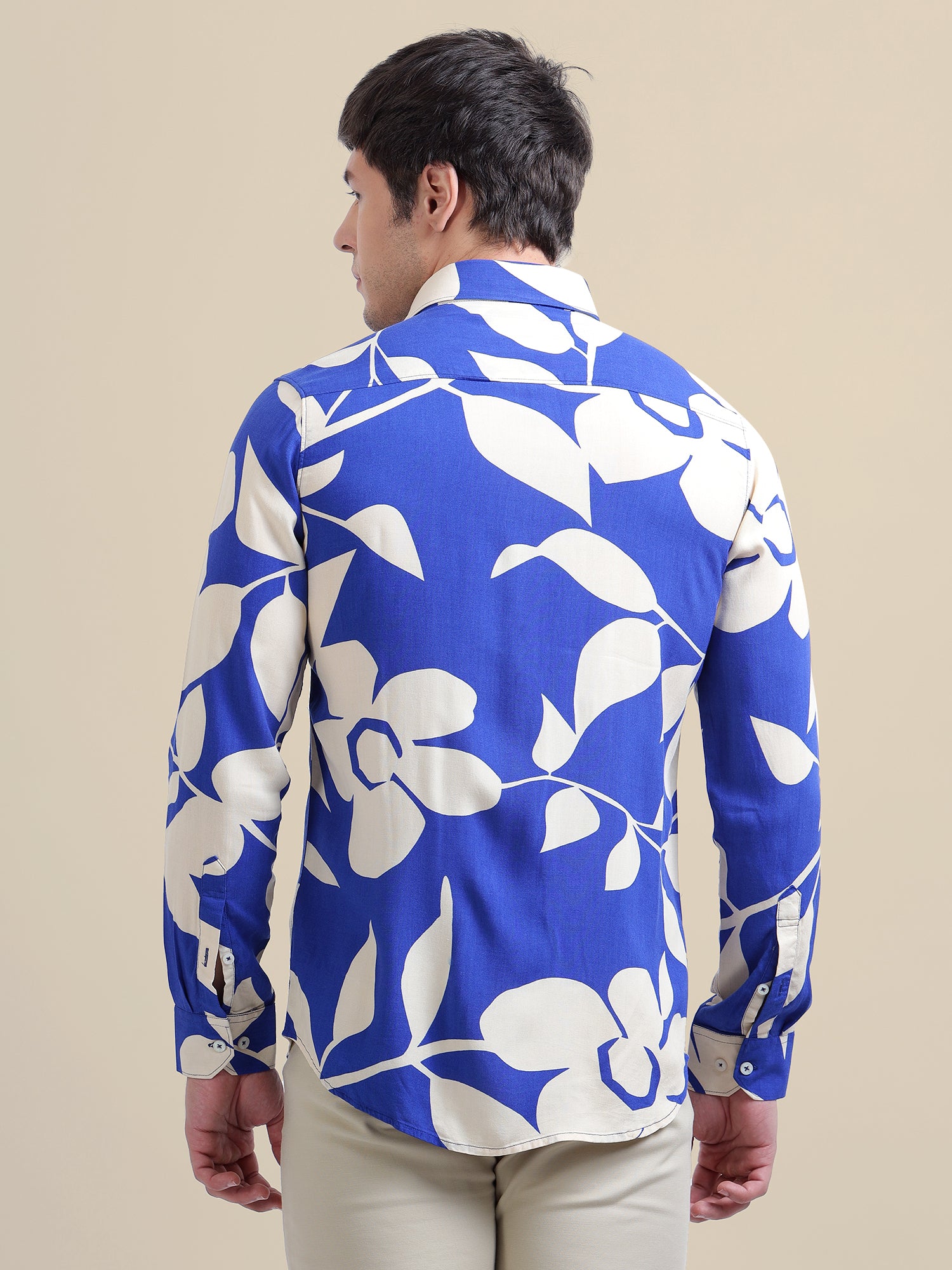 Men'S Premium Rayon Shirt With Blue Floral Print