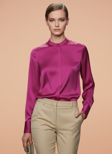 Summer Satin Magenta Front Pleated Tunic