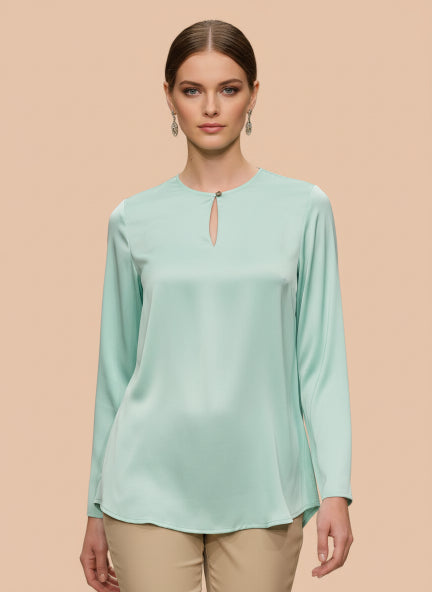 Summer Satin Mint Green Mandarin Collar Button Tunic