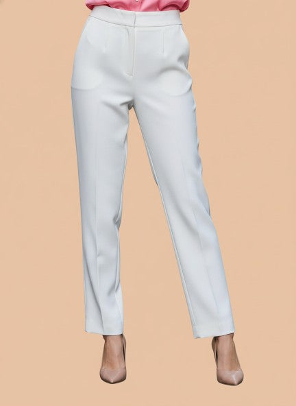 Banana Crepe White Skin Fit With Multi Pleated Trouser