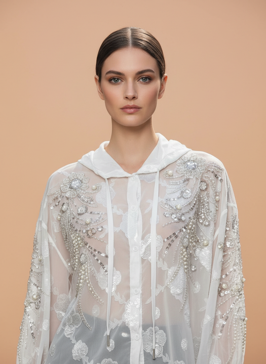 Sheer Embroidered Women’s Hooded Top