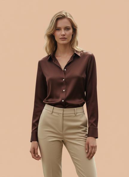 Chocolate Brown Regular Fit Summer Satin Shirt