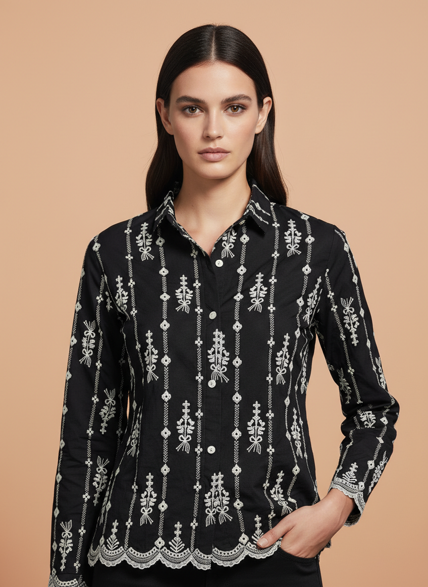 Elegant Black Embroidered Women’s Shirt