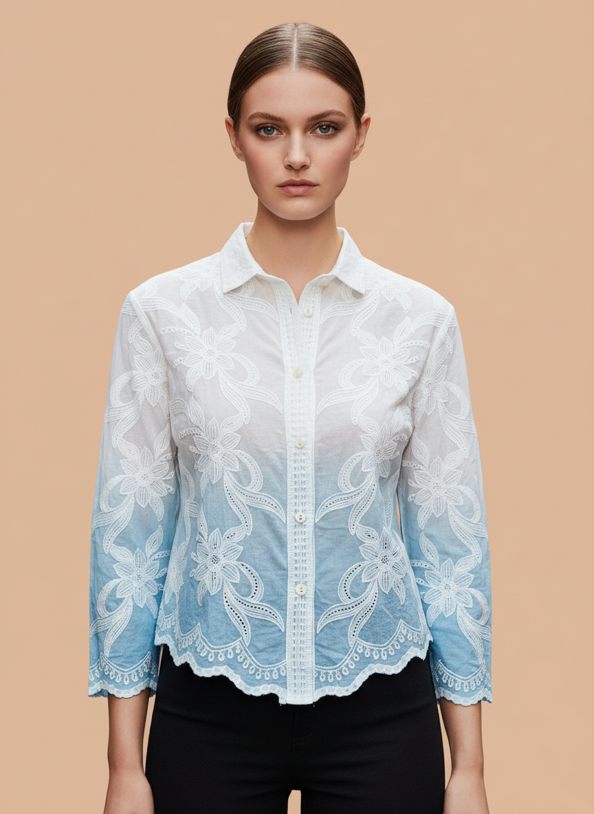 Elegant Ombre Embroidered Women’s Shirt
