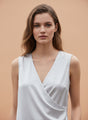 European Satin V Neck Pleated Sleeveless Top