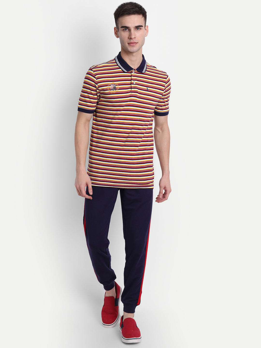 Mens Premium Cotton Striped Half Sleeve Collar T-Shirts