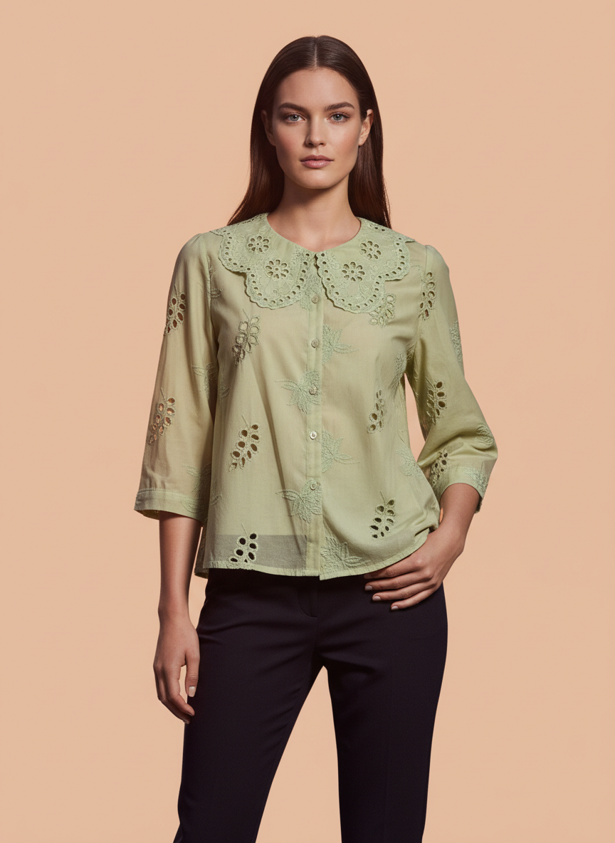 Luxury Embroidered Women’s Peter Pan Collar Top