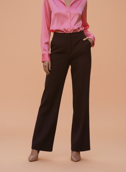 Banana Crepe Dark Choclate Flared Trouser With Slash Pocket