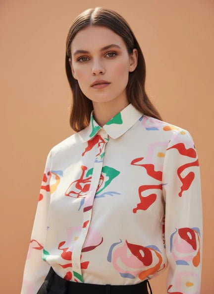 Premium American Crepe Multicolour Regular Length Straight Hem Digital Print Shirt