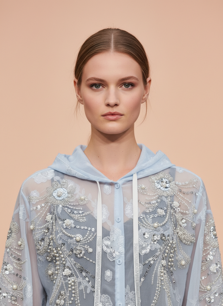Sheer Embroidered Women’s Hooded Top