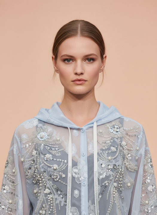 Sheer Embroidered Women’s Hooded Top