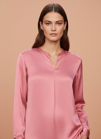 Summer Satin Rose Pink Front Pleated Tunic