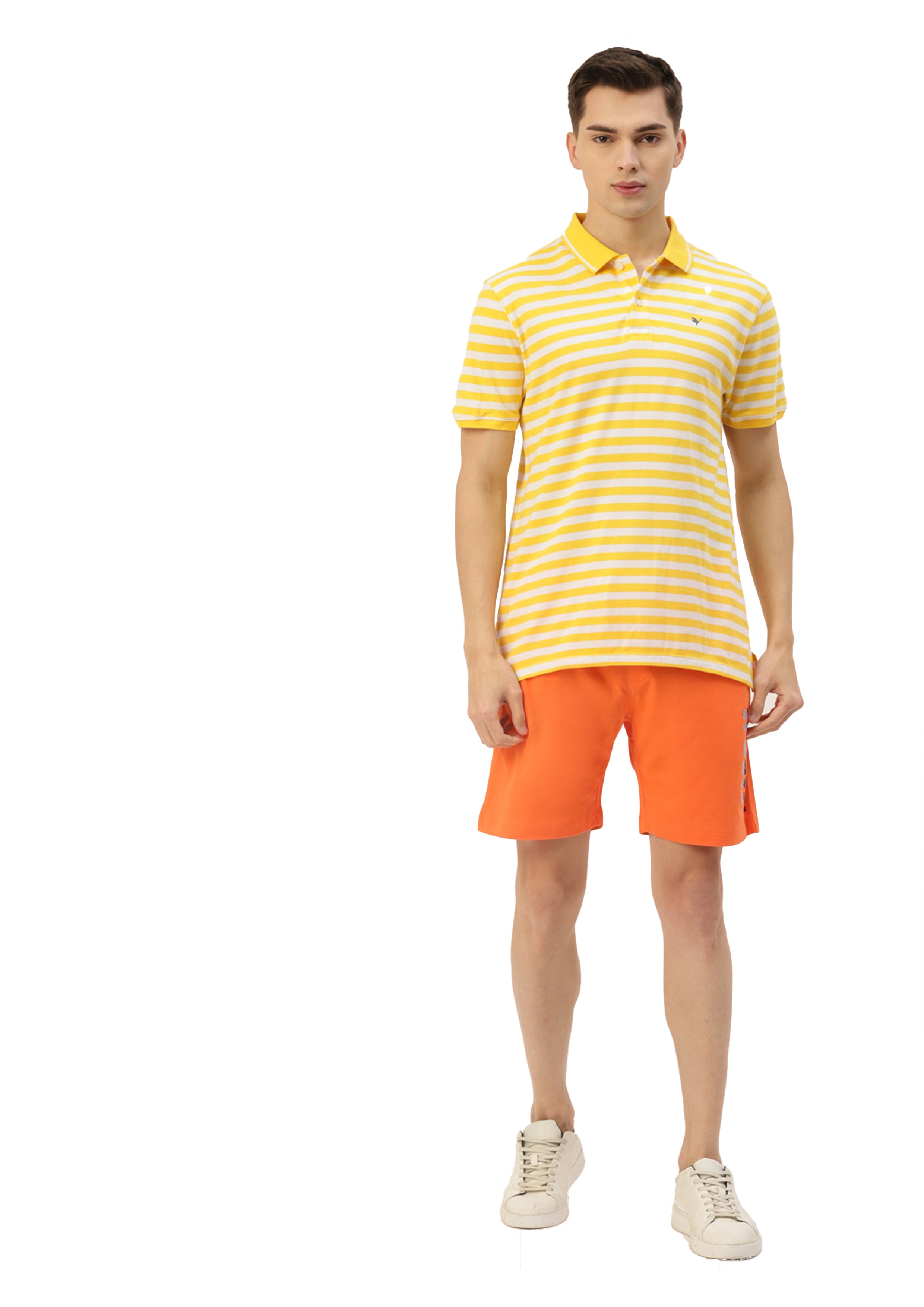 Premium Yellow Cotton Striped Half Sleeve Polo
