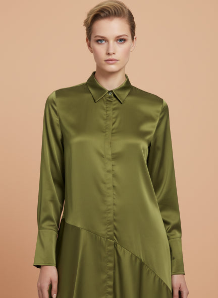 European Satin A Symetrical Shirt Top