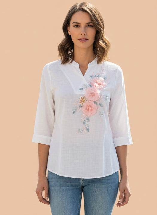 Floral Embroidered Women’s Casual Top