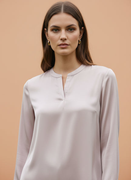 Summer Satin Light Pink Front Pleated Tunic
