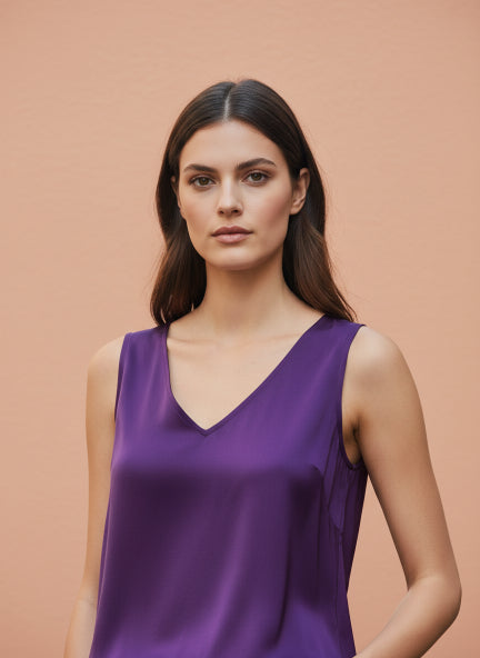 European Satin V Neck Sleeveless Top