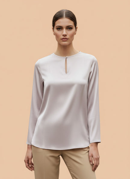 Summer Satin Light Pink Mandarin Collar Button Tunic