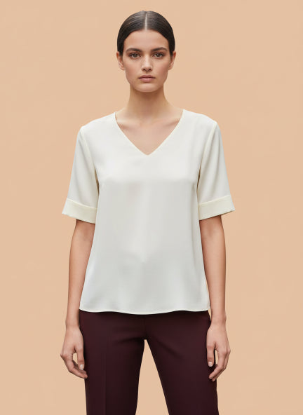 European Satin-Finish, V-Neck Top