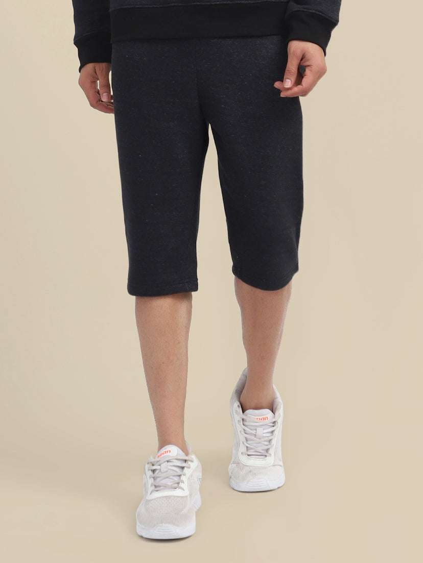 Mens Black Cotton Fleece Winter Shorts