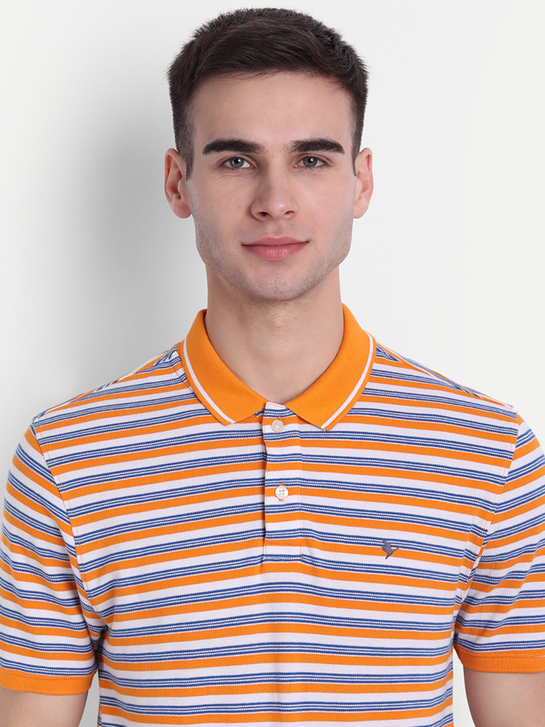 Premium Orange Cotton Striped Half Sleeve Polo