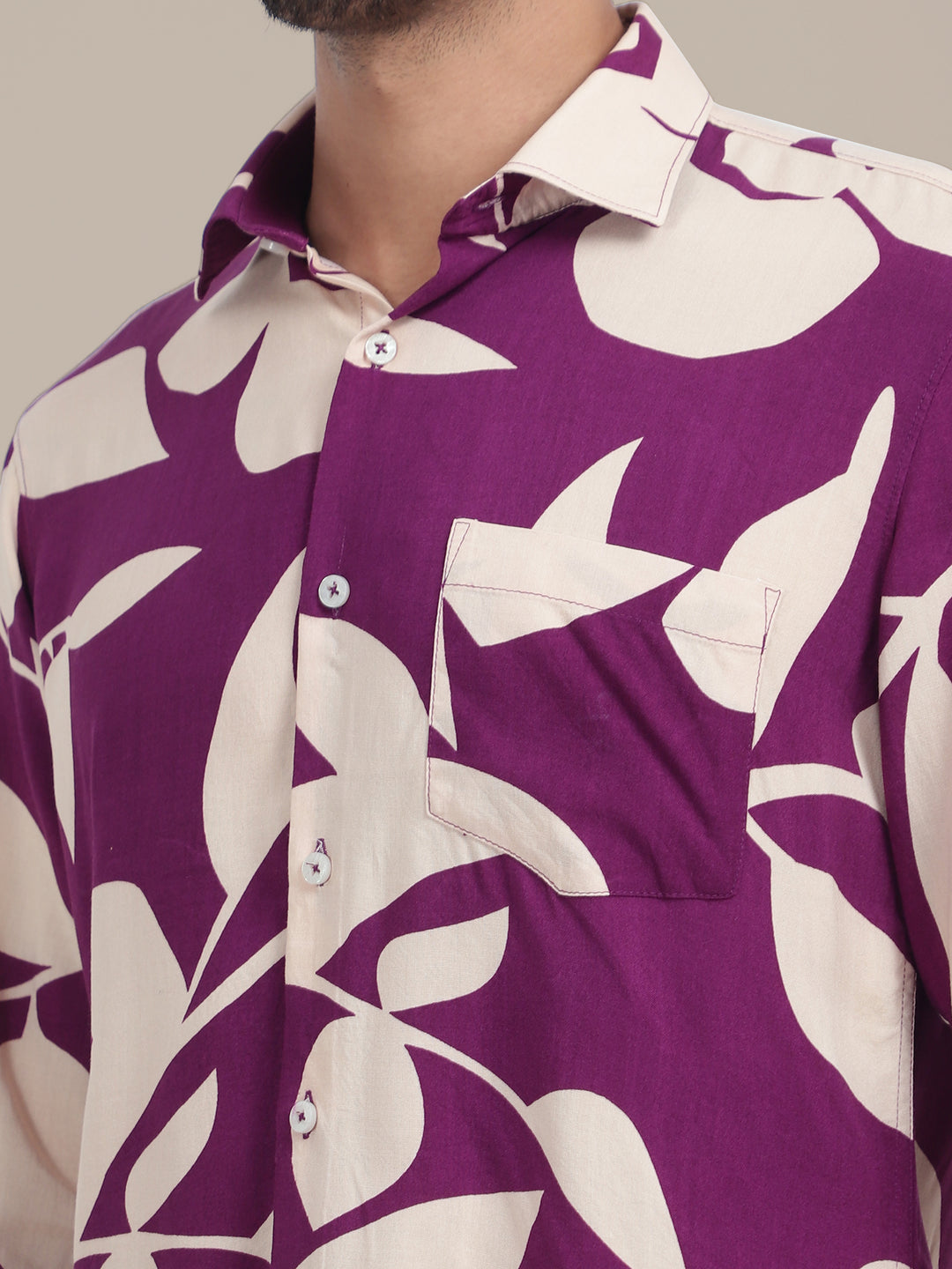 Men's Premium Rayon Shirt With Purple Floral Print
